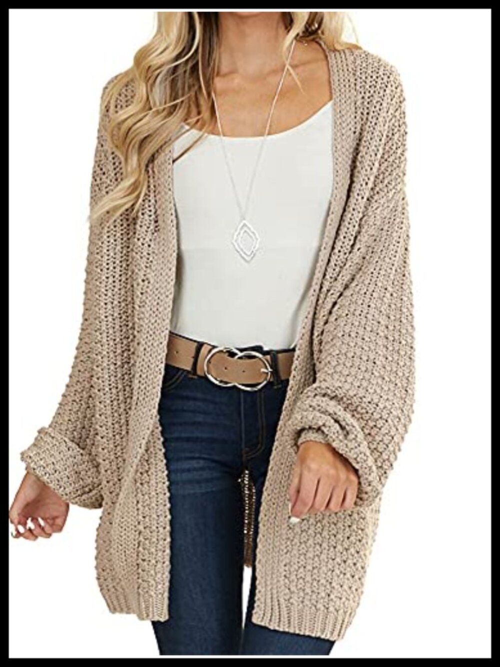 Oversized Open Front Chunky Knit Cardigan Loose Batwing Sleeve Midi Sweater